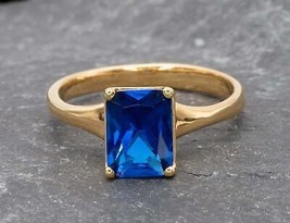 Bague en plaqué or jaune 14 carats avec topaze bleue de 4 ct taille... - £98.75 GBP