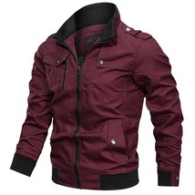 Men&#39;s Tooling Jacket Solid Color Jacket Zipper Pocket Stand Collar Large Size Ja - £59.59 GBP