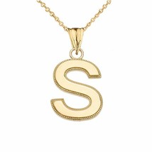 10k Solid Gold Small Milgrain Initial Letter S Pendant Necklace Personalized - £95.54 GBP+