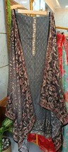 Stunning Silk Semi Stitched Salwar Suit Set, Grey Heavy Sequins Work all over, S - £72.23 GBP