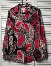 Chico&#39;s Blouse Size 0.5 Multicolor Paisley No-Iron Cotton Long Sleeve Bu... - £8.43 GBP