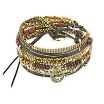 Lucky Charm Four Leaf Clover Brown Beads Cotton Rope Wrap Bracelet - £17.68 GBP