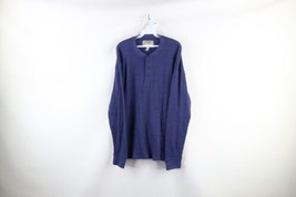 Vtg Streetwear Mens Large Thermal Waffle Knit Long Sleeve Henley T-Shirt Blue - £31.27 GBP