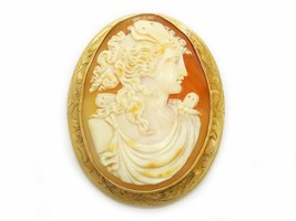 Large Finely Detailed Victorian Shell Cameo Brooch Pin Pendant 10k Gold - £921.48 GBP