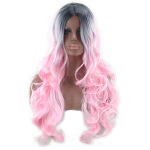 Heat Resistant Synthetic Hair None Lace Wigs Ombre Black to Pink Body Wave 24inc - $13.00