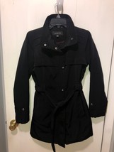 Jones New York Black Belted Stylish Trench Coat Womens SZ Small Zip and Snaps - £12.65 GBP