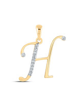 10kt Yellow Gold Womens Round Diamond H Initial Letter Pendant 1/12 Cttw - £144.03 GBP