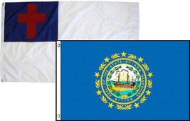 2x3 Christian Christ &amp; State New Hampshire 2 Pack Flag Wholesale Combo 2&#39;x3&#39; Ban - £7.56 GBP