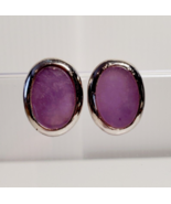 Vintage Oval Lilac Jade Solid Sterling 925 Silver Pierced Ladies Earring... - $25.97