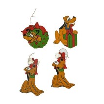 Pluto Wooden Cut Out Folk Art Ornament Hand Painted Lot of 4 Vintage 1970&#39;s - £14.86 GBP