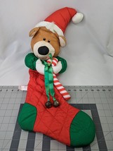 Christmas Bear Nylon Stocking Quilted 26 Inch May Dept Store Stuffed Animal Toy - $21.95