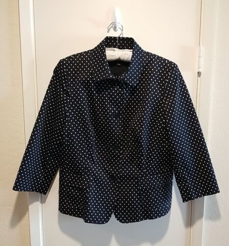 Talbots Womens Blazer Lined Jacket Size 12 Black White Polka Dot Pockets... - $25.69