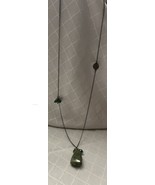 Green Stone Pendant 28” Long Necklace w/ Green &amp;Blue Beads Silver Tone C... - $14.27