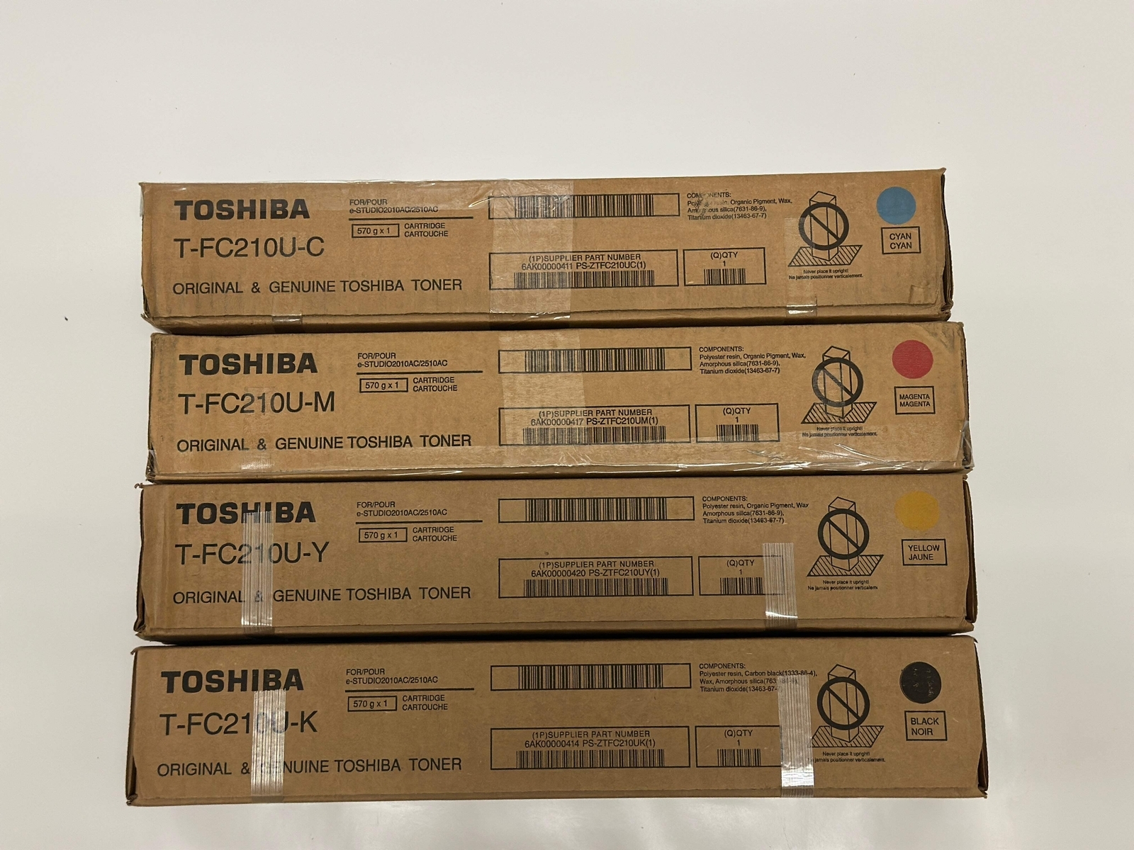 4 New Genuine Toshiba eSTUDIO 2010AC, 2510AC T-FC210U CMYK Toner Cartridges - £250.98 GBP
