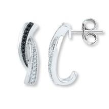 1/4Ct  Brilliant Cubic Zirconia 14K White Gold Plated &quot;J&quot; Hoop Stud Earrings - £112.09 GBP