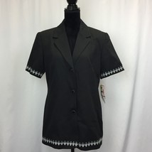 Joan Leslie Blazer Suit Jacket Size 12 Black w/ White Accents - £19.85 GBP