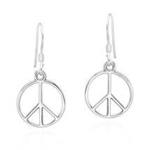 Always Stylish Peace Symbol Sterling Silver Dangle Earrings - £9.46 GBP