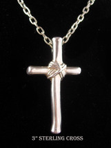 HUGE 3" modernist Cross - hallmarked pendant - signed Sterling silver cross - $145.00