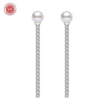925 Sterling Silver stud earrings drop with pearl and Cubic Zirconia DLES80 - £10.94 GBP