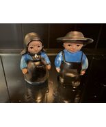 Vintage Pair of Painted Metal Amish Man And Woman Set Collectible - $25.16 CAD