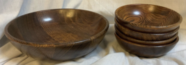 Beautiful Wooden Salad Fruit Bowl Set One Large &amp; 4 Small Serving - £17.19 GBP