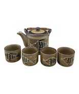 OTAGIRI Fish Stoneware Tea Set Teapot &amp; 4 Cups Japan Vintage - £30.08 GBP