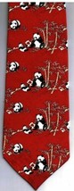 Panda Bamboo Necktie Hantingxiufang 100% Pure Silk Red Hand Made - £10.07 GBP