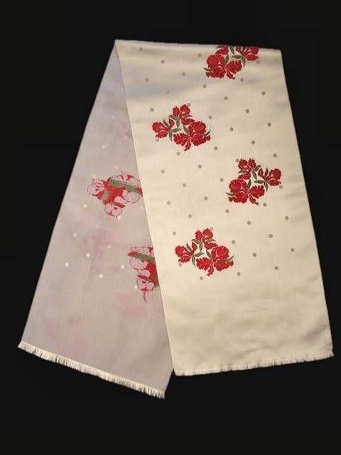 RARE  Denise Francelle Vintage Scarf 1960S White Silk Damask RED  Irises... - $57.92