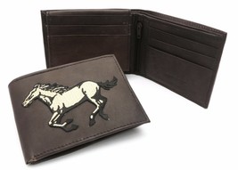 Bifold Brown Genuine Leather L Shape Fold Wallet with a Horse Design Patch - $15.83