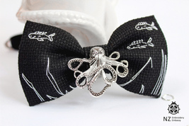 Cross Stitch Black Bow Tie, Embroidered Octopus Bow Tie For Men - £20.88 GBP