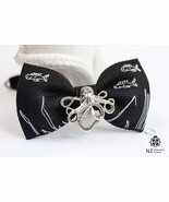 Cross Stitch Black Bow Tie, Embroidered Octopus Bow Tie For Men - $26.00