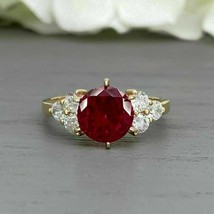 2.20Ct Labor Erstellt Rund Rot Rubin Diamant Hochzeit Ring 14K Gelb Vergoldet - £86.34 GBP