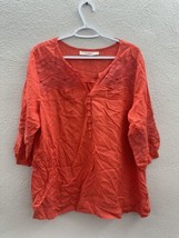 Solitaire Womens Blouse Orange Plus Size 1X 3/4 Sleeve Crochet Henley - $9.46