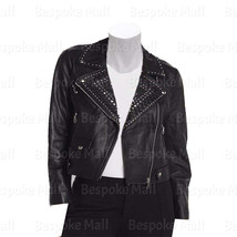 New Handmade Women Black Brando Silver Studded Zipper Cowhide Leather Ja... - £199.83 GBP