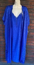 Vintage Dead Stock 2 Piece Extra Small Blue Nightgown Robe Spaghetti Str... - £32.75 GBP