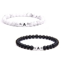 Etters stone bead name bracelet for women men couples love friendship lucky white black thumb200