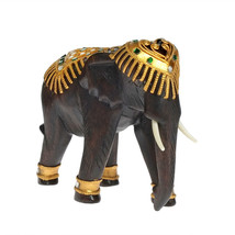 Royal Majestic Elephant Carved Rain Tree Wood Figurine Sculpture - £25.31 GBP