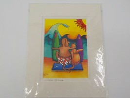 Holly Kitaura Fine Art Print Dog &amp; Cat Beach 8X10 Matted 8X5.5 Signed Picture - £15.94 GBP