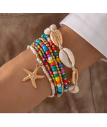 Colorful Beaded Bracelet Set with Starfish Charm, Summer Beach Style, Mu... - $186.39 MXN