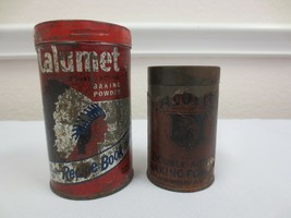 Vintage Early Calumet 4 oz &amp; 1/2  lb Baking Powder Tin Can  Indian Graphics - £11.80 GBP