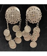 Silver Tone Indian Style Coin Dangle Pierced Earrings Vintage - $213.82 MXN
