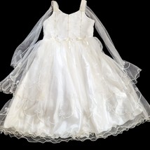 Satin Tulle Embroidered Off White Cream Colored Formal Flower Girl Dress - £15.95 GBP