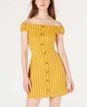 Planet Gold Womens Striped Off the Shoulder Casual Dress, Large, Golden Yellow - £26.50 GBP