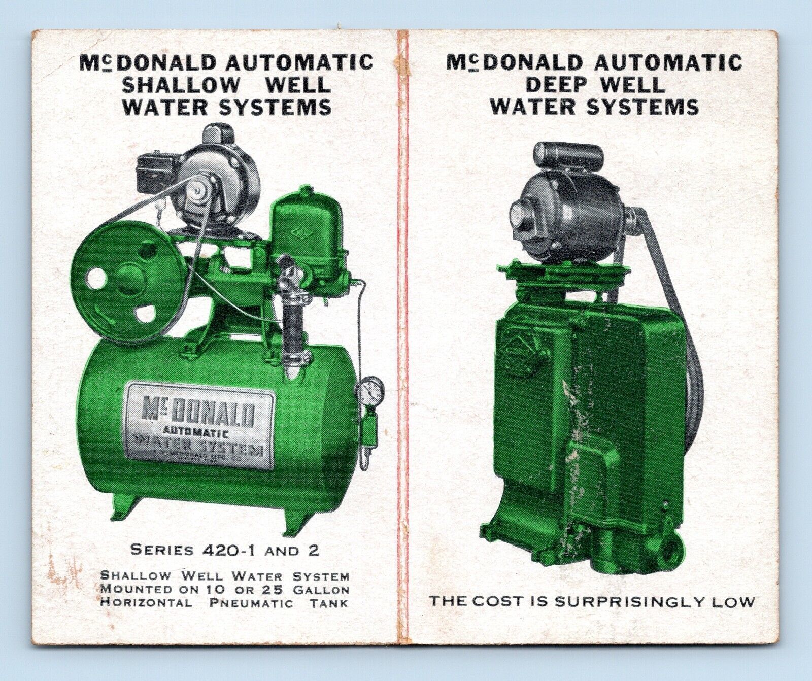 McDonald Underground Water Systems Folding Business Card Newton NJ BC2 - $16.78