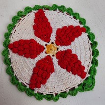 Vintage Hand Crochet Hot Pad Red White Grapes 5 Inch - £9.11 GBP