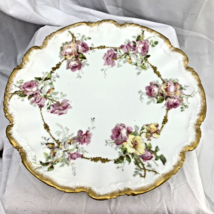 Antique Limoges Porcelain Coronet France Plate Enamel Accents Roses Gilt Trim - $24.95