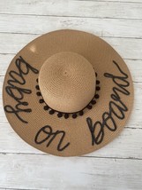 Women&#39;s Tan Straw Wide Brim Sun Hat “Baby On Board” Black Sequin Pom Babymoon - £14.61 GBP