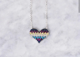 ADIRFINE 925 Sterling Silver Multi Colored Cubic Zirconia Heart Pendant Necklace - £45.44 GBP