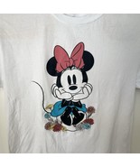 Disney Minnie Mouse T-Shirt Women&#39;s Size XL White Embroidered flowers - $257.07 MXN