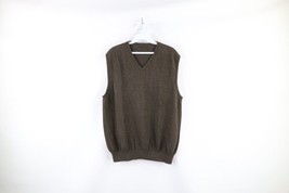 Vtg 90s Streetwear Mens Medium Faded Blank Cotton Knit V-Neck Sweater Vest Brown - £35.56 GBP